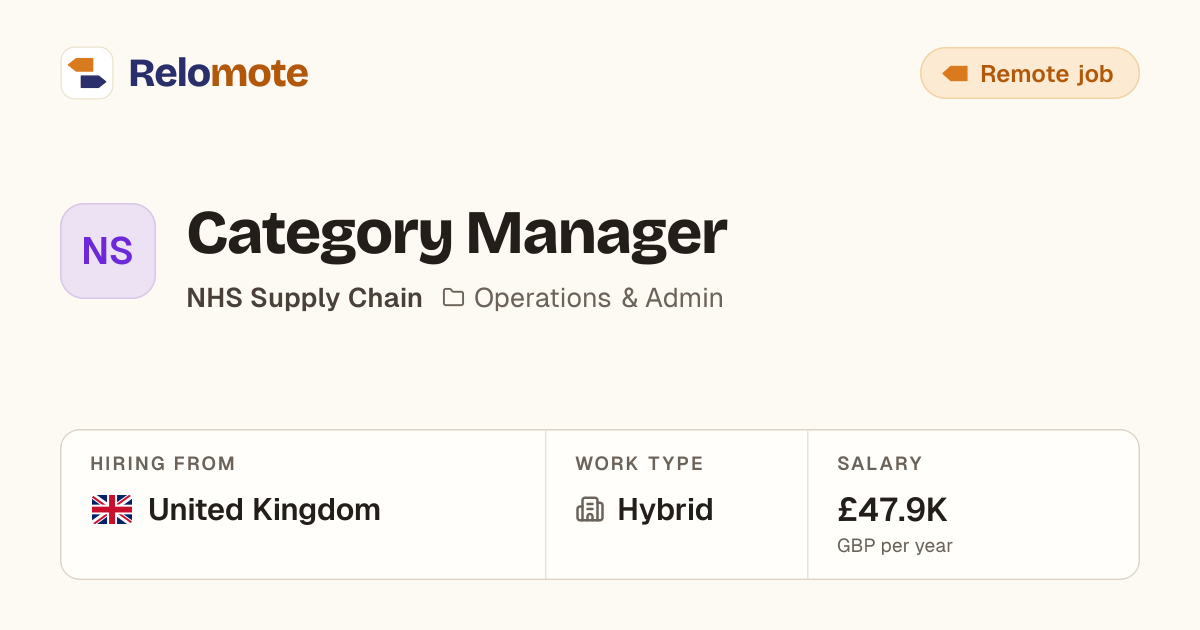 Category Manager at NHS Supply Chain | Relomote
