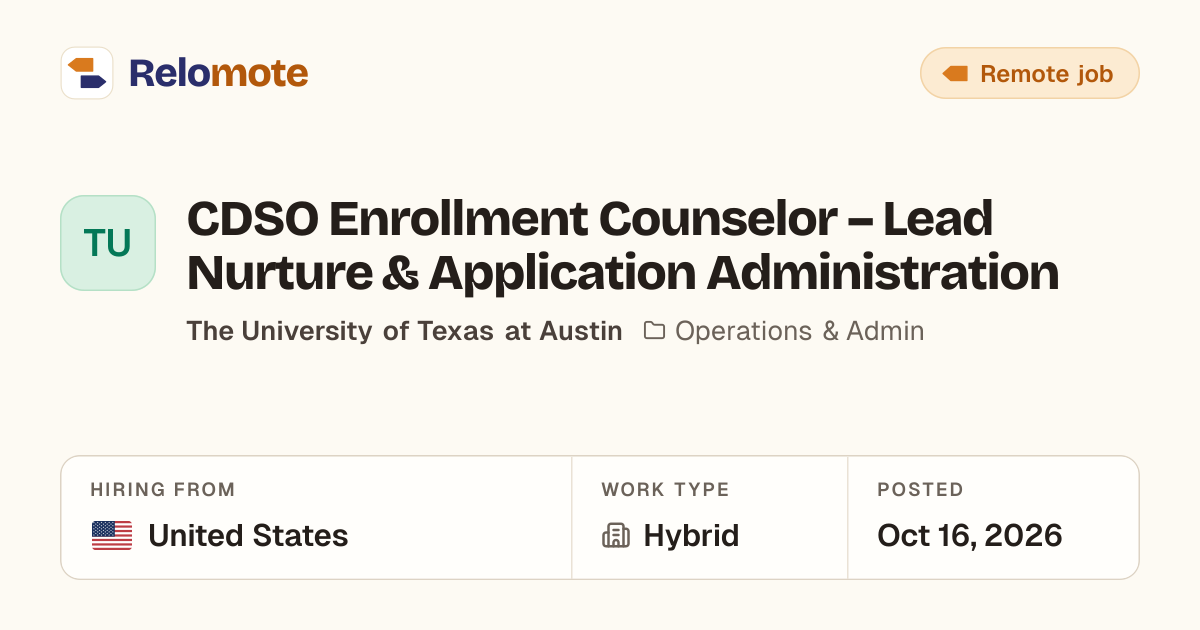 CDSO Enrollment Counselor – Lead Nurture & Application…
