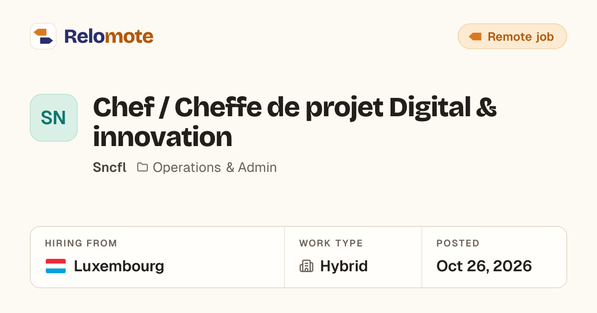 Chef / Cheffe de projet Digital & innovation at Sncfl | Relomote