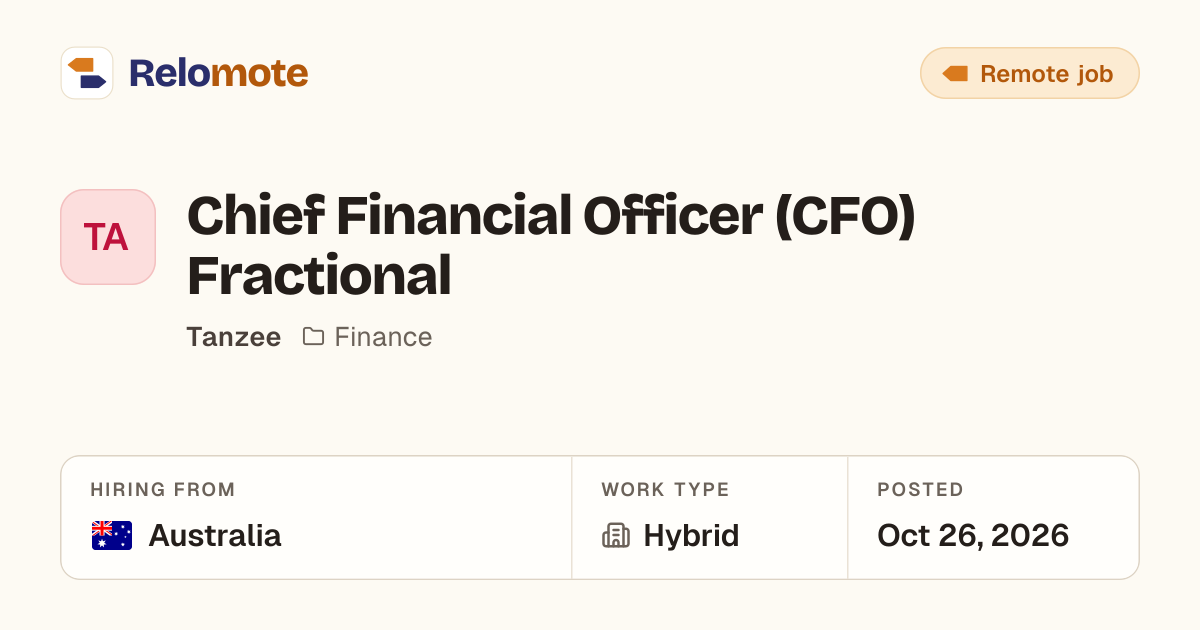 Chief Financial Officer (CFO) Fractional at Tanzee | Relomote