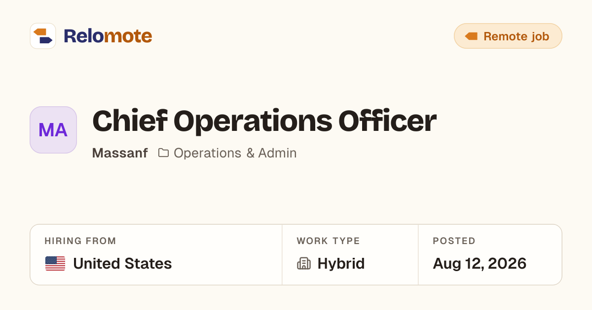 Chief Operations Officer at Massanf | Relomote