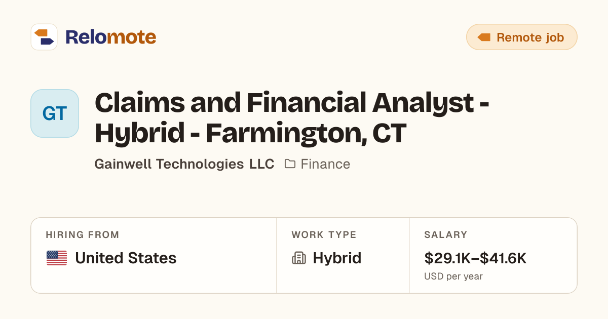 Claims and Financial Analyst - Hybrid - Farmington, CT at Gainwell…