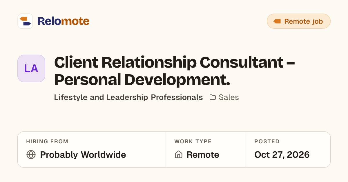 Client Relationship Consultant – Personal Development. at Lifestyle…