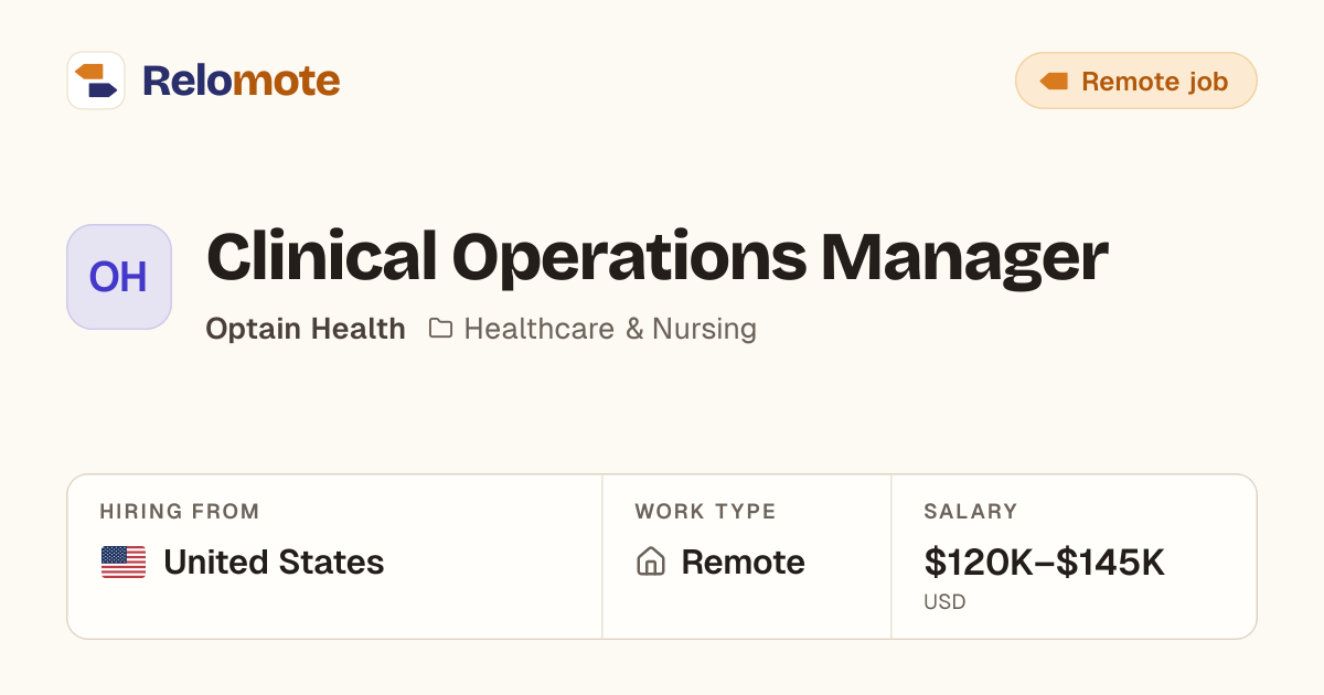 Clinical Operations Manager at Optain Health | Relomote