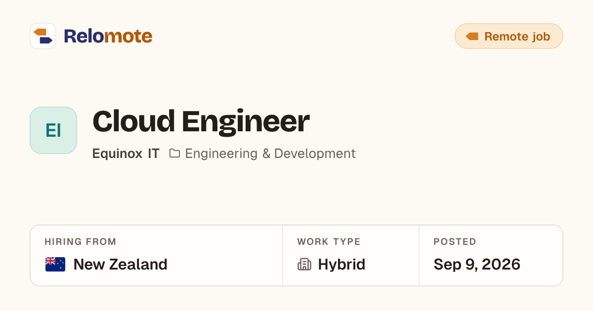 Cloud Engineer at Equinox IT | Relomote