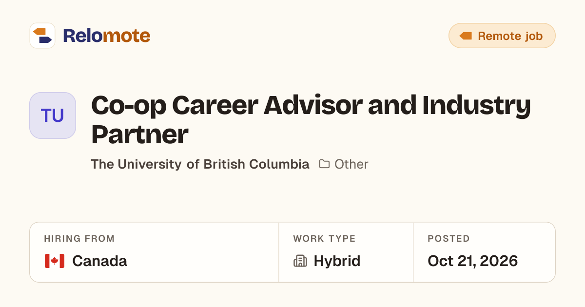 Co-op Career Advisor and Industry Partner at The University of…
