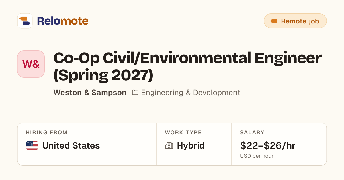 Co-Op Civil/Environmental Engineer (Spring 2027) at Weston & Sampson