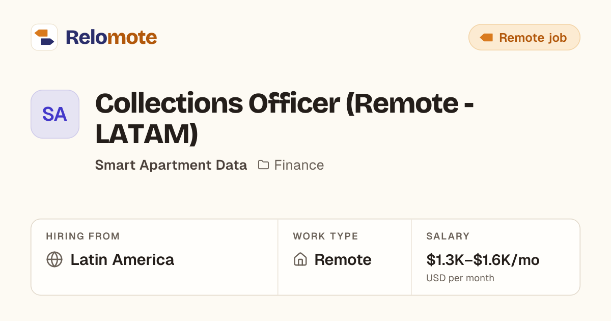 Collections Officer (Remote - LATAM) at Smart Apartment Data