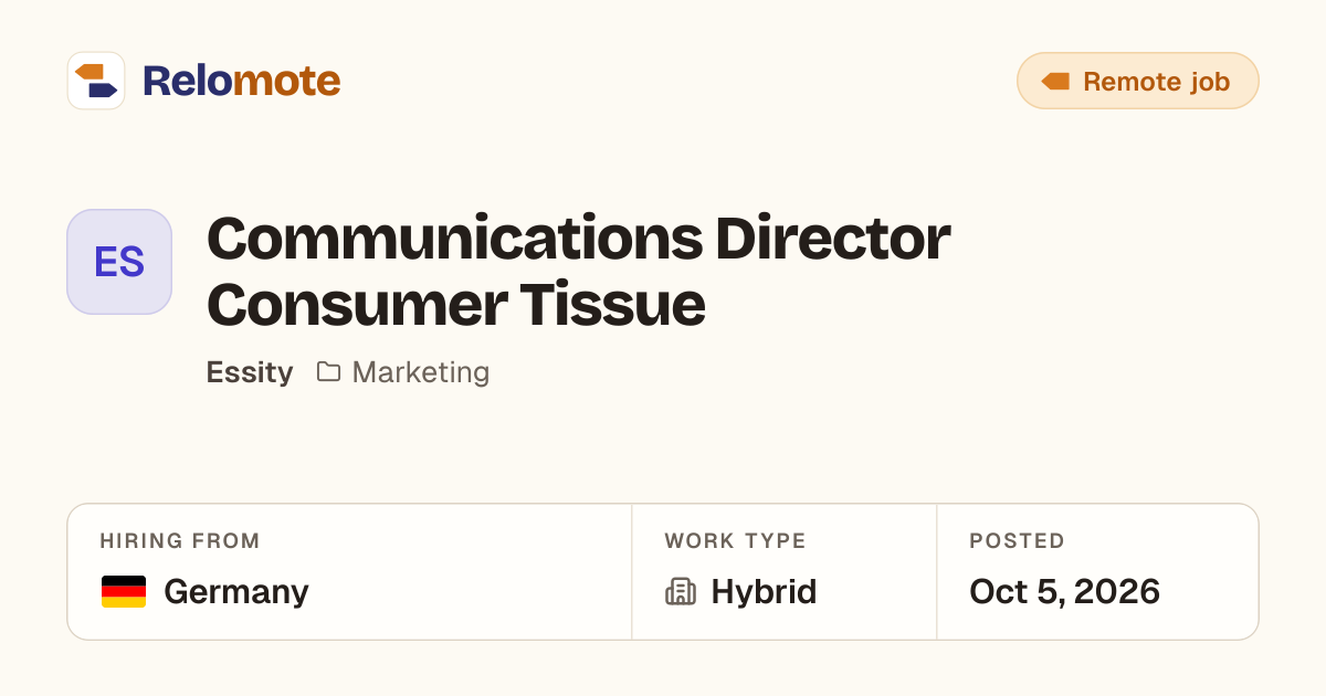 Communications Director Consumer Tissue at Essity | Relomote