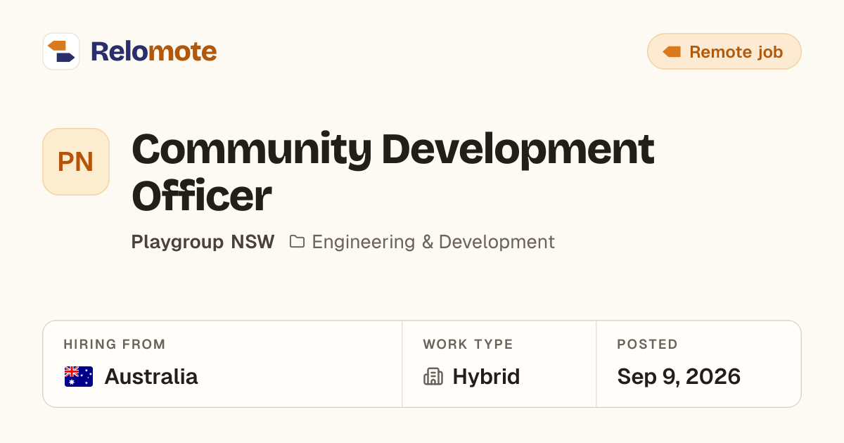 Community Development Officer at Playgroup NSW | Relomote