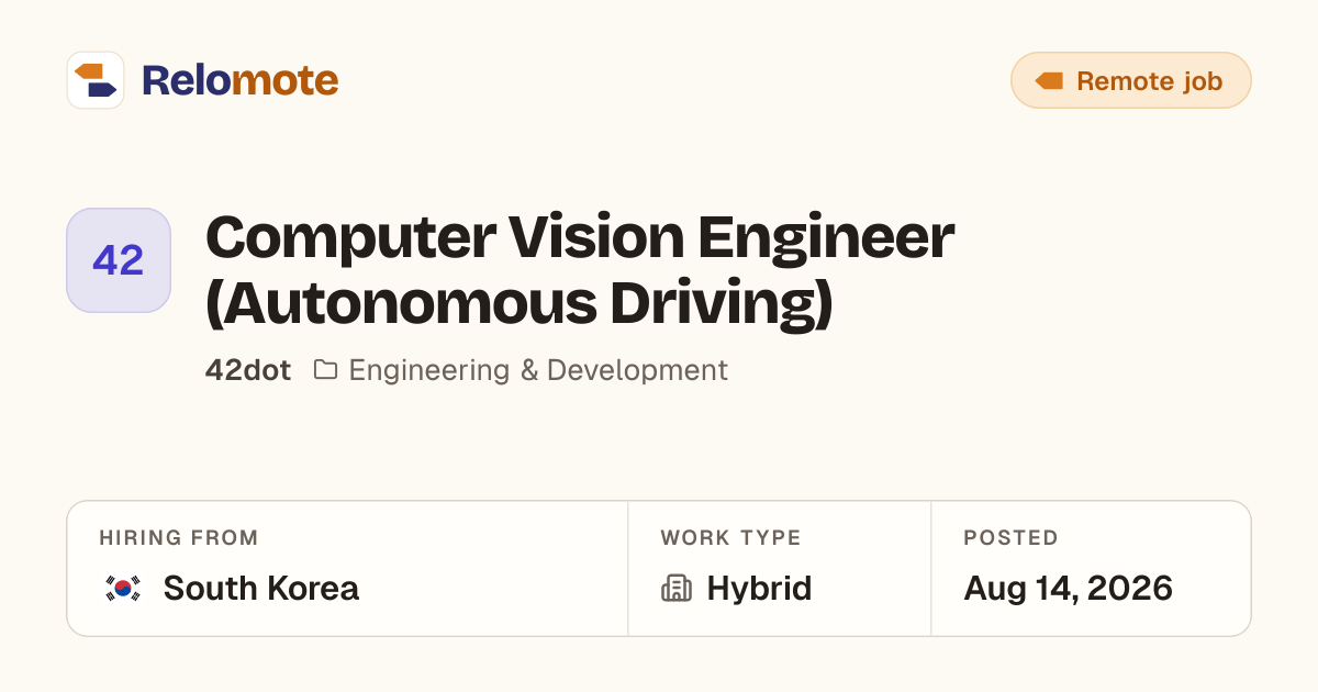Computer Vision Engineer (Autonomous Driving) at 42dot | Relomote