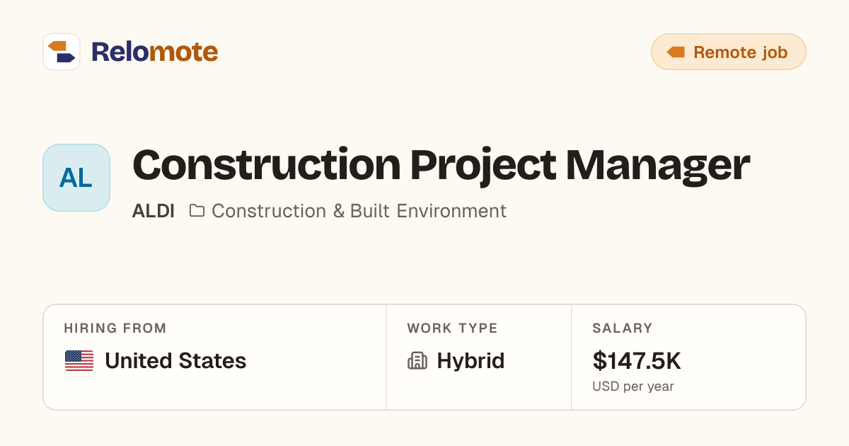Construction Project Manager at ALDI | Relomote