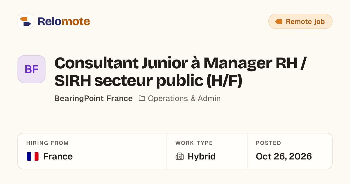 Consultant Junior à Manager RH / SIRH secteur public (H/F) at…