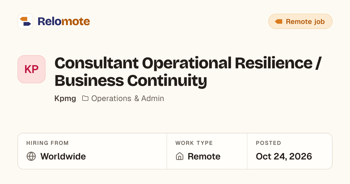 Consultant Operational Resilience / Business Continuity at Kpmg