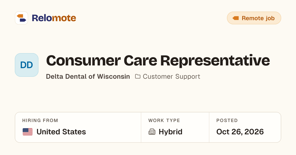 Consumer Care Representative at Delta Dental of Wisconsin | Relomote