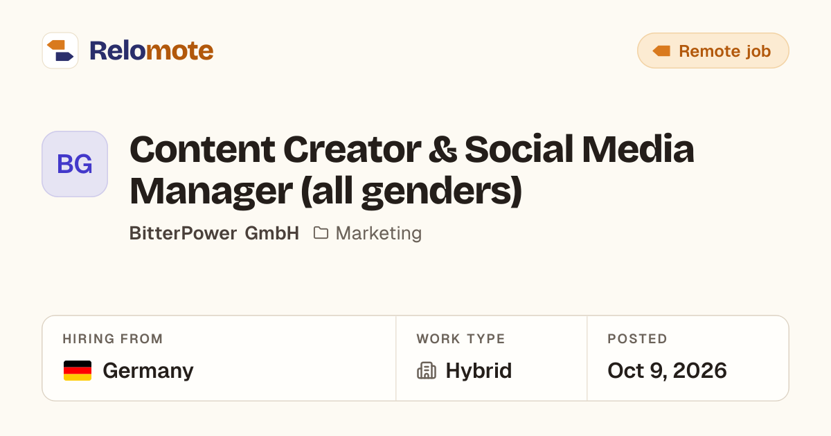 Content Creator & Social Media Manager (all genders) at BitterPower…