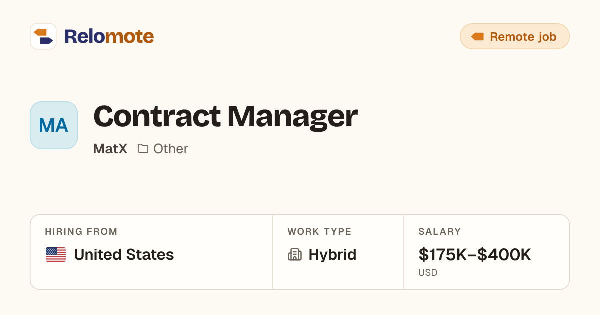 Contract Manager at MatX | Relomote
