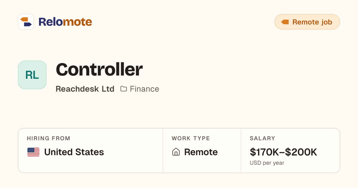 Controller at Reachdesk Ltd | Relomote