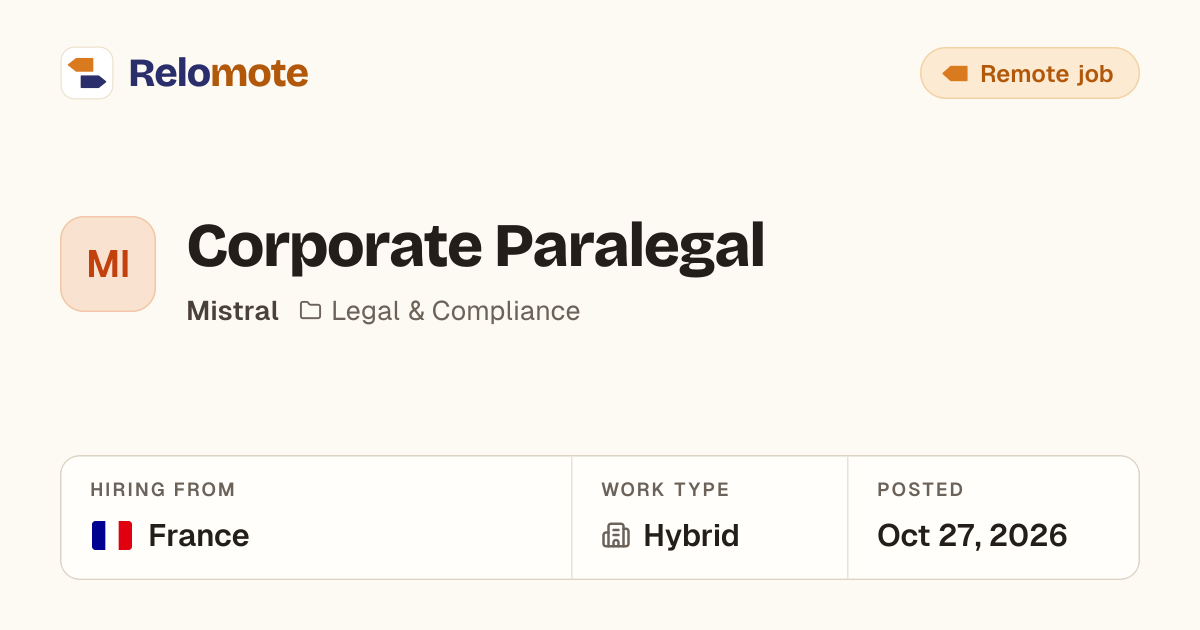 Corporate Paralegal at Mistral | Relomote
