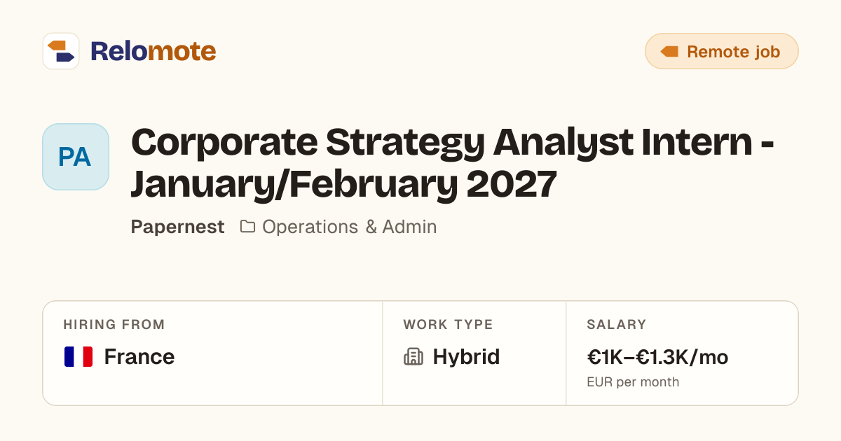 Corporate Strategy Analyst Intern - January/February 2027 at Papernest