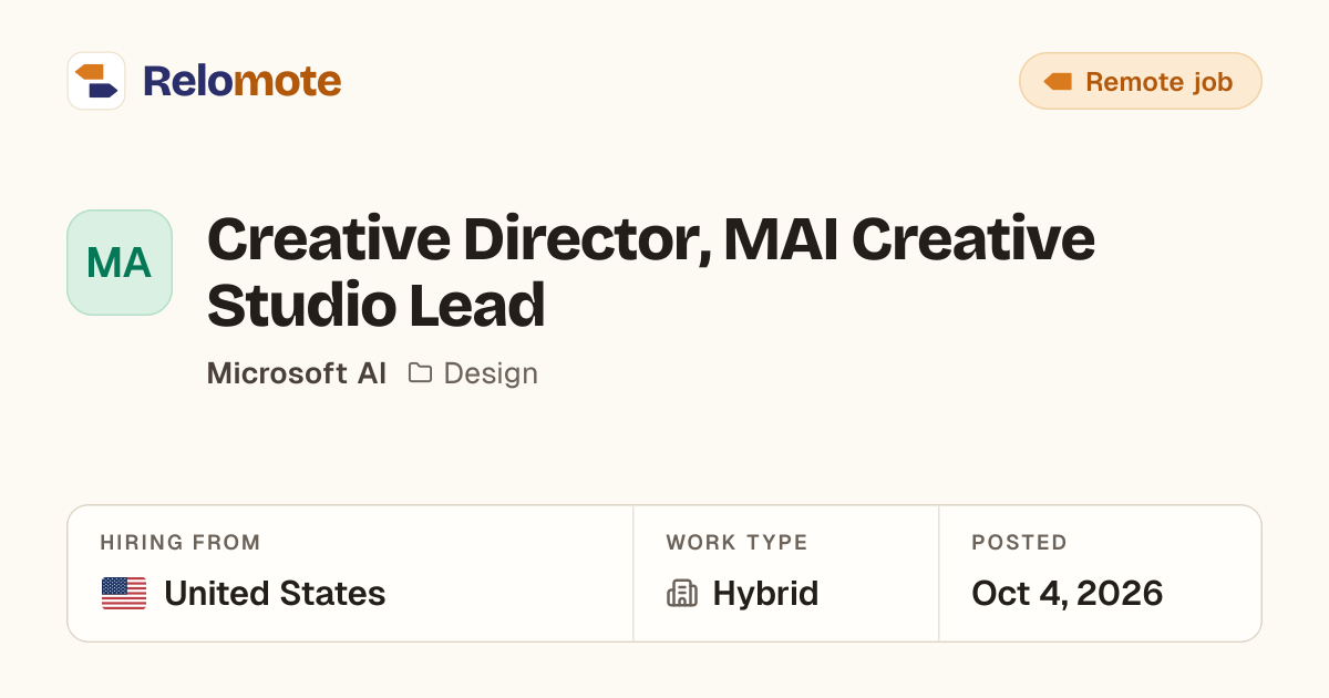 Creative Director, MAI Creative Studio Lead at Microsoft AI | Relomote