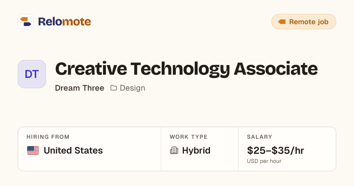 Creative Technology Associate at Dream Three | Relomote