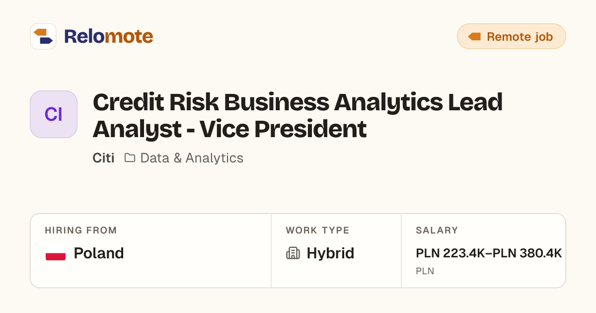Credit Risk Business Analytics Lead Analyst - Vice President at Citi