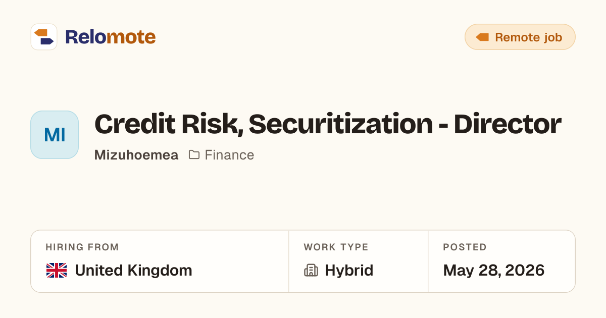 Credit Risk, Securitization - Director at Mizuhoemea | Relomote