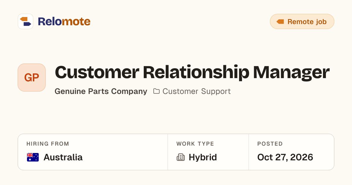 Customer Relationship Manager at Genuine Parts Company | Relomote
