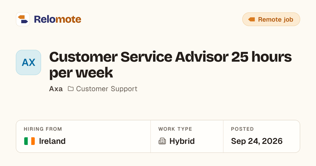 Customer Service Advisor 25 hours per week at Axa | Relomote