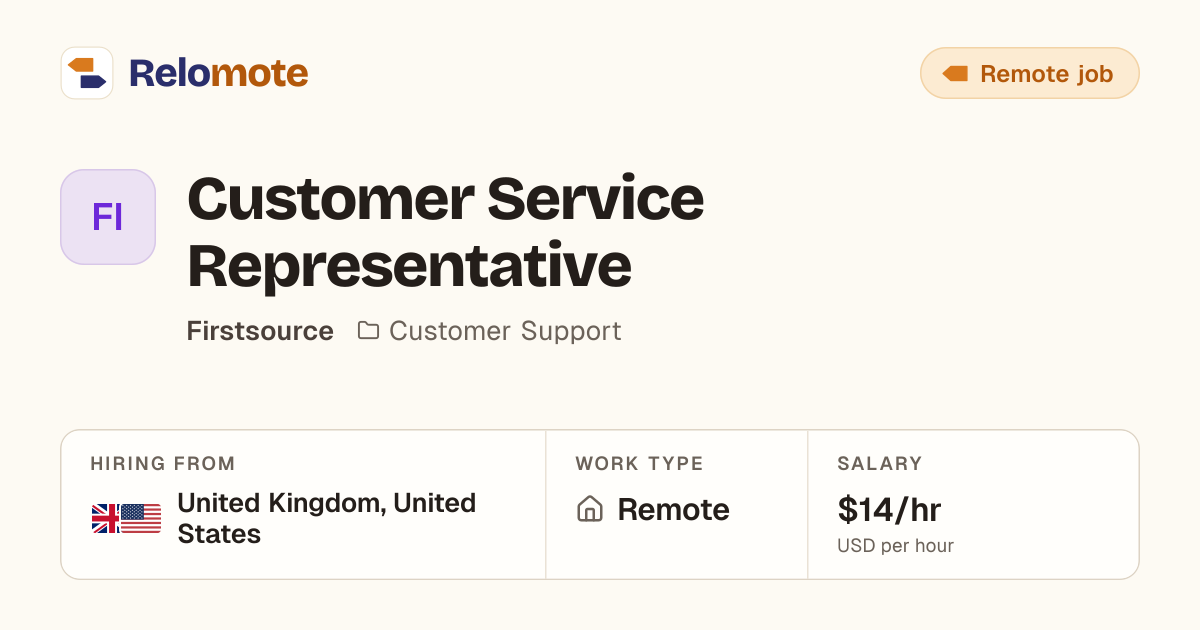 Customer Service Representative at Firstsource | Relomote