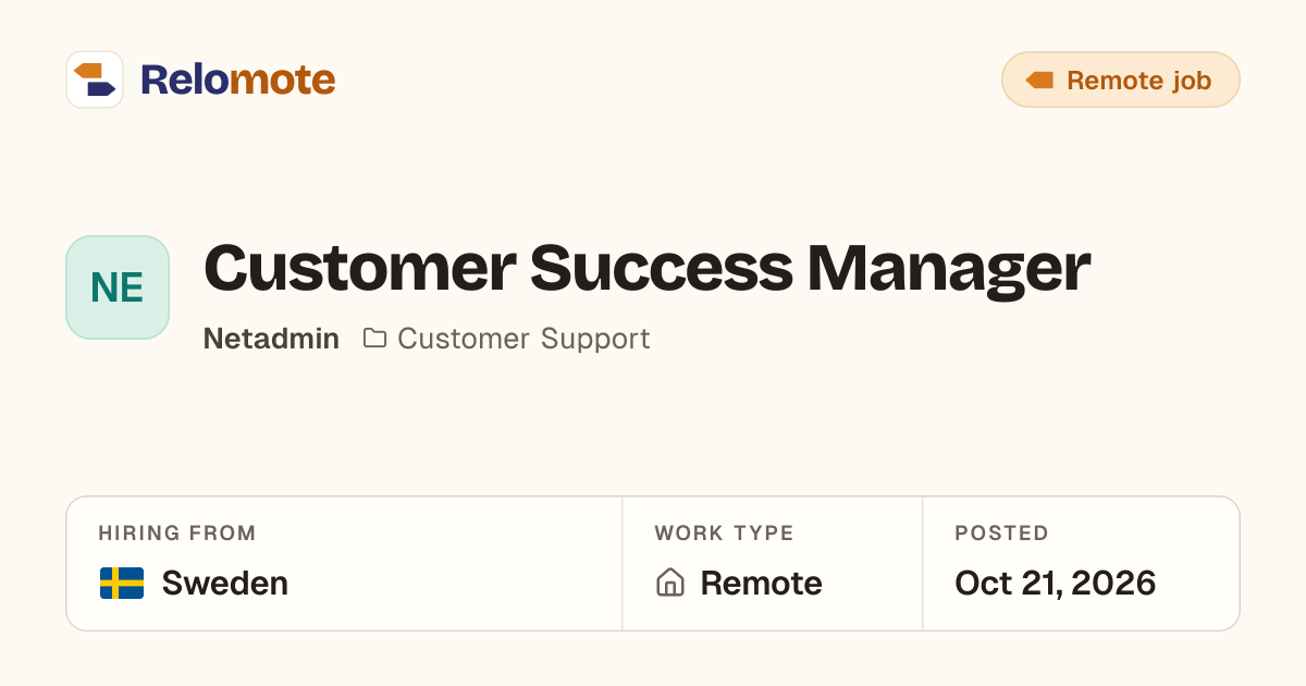 Customer Success Manager at Netadmin | Relomote