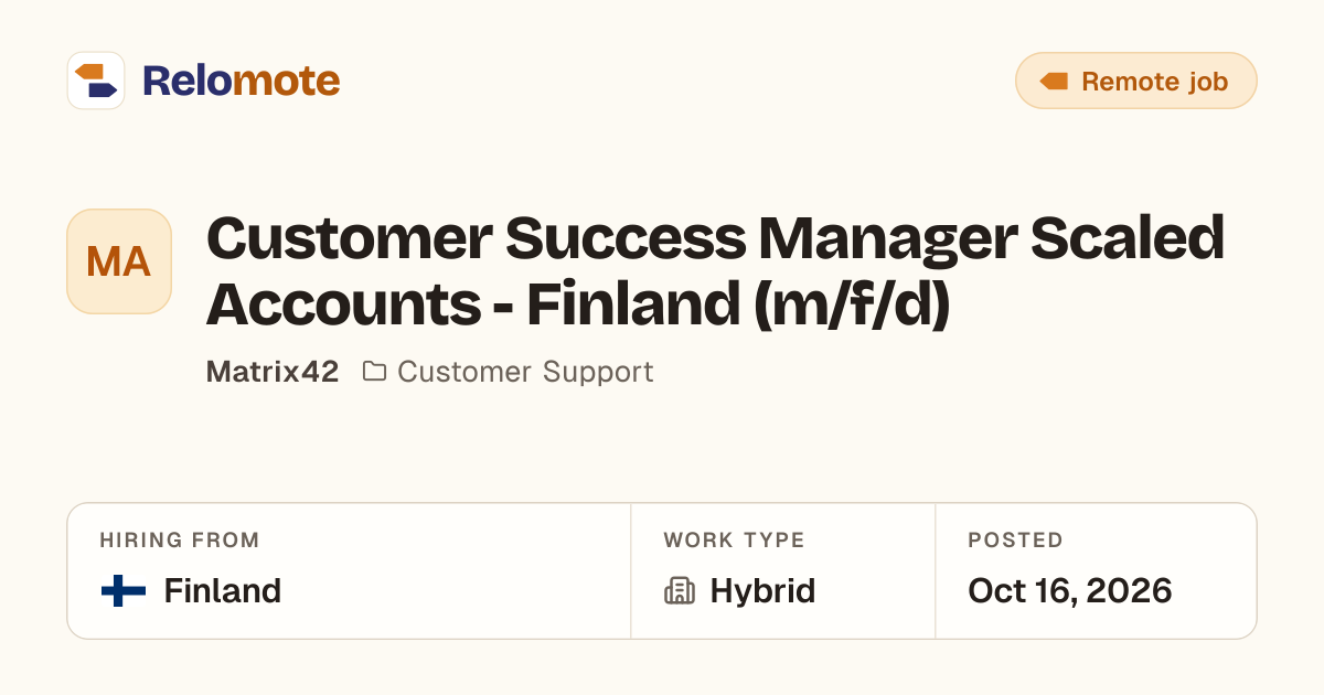 Customer Success Manager Scaled Accounts - Finland (m/f/d) at Matrix42