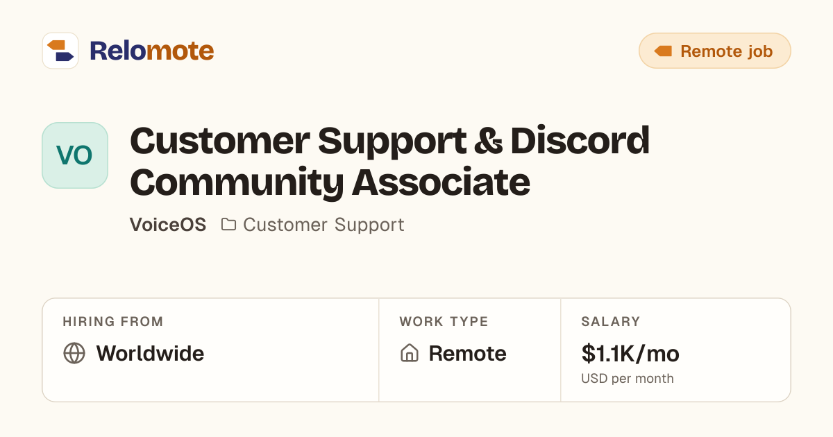 Customer Support & Discord Community Associate at VoiceOS | Relomote