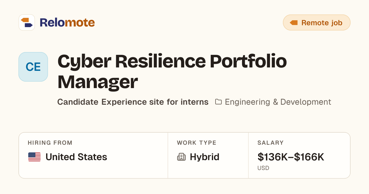 Cyber Resilience Portfolio Manager at Candidate Experience site for…