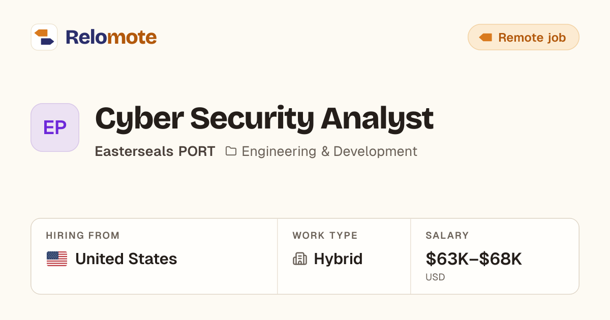 Cyber Security Analyst at Easterseals PORT | Relomote
