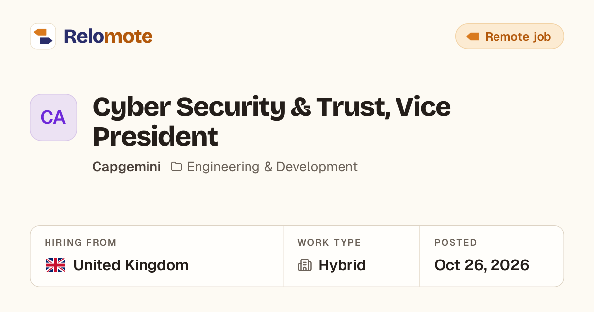 Cyber Security & Trust, Vice President at Capgemini | Relomote