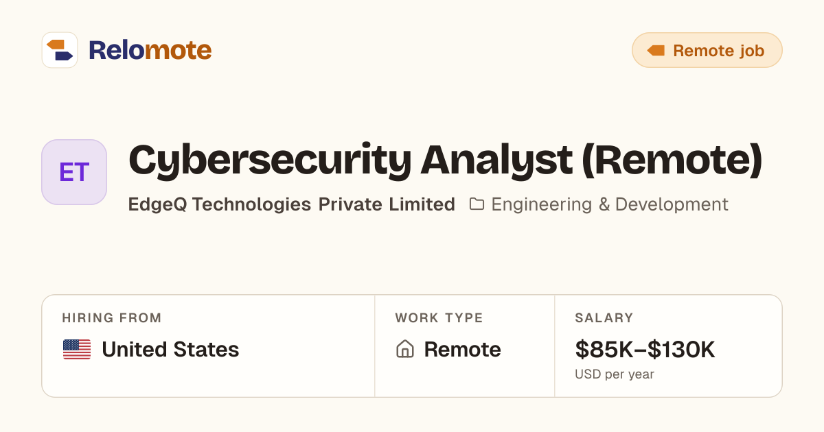 Cybersecurity Analyst (Remote) at EdgeQ Technologies Private Limited