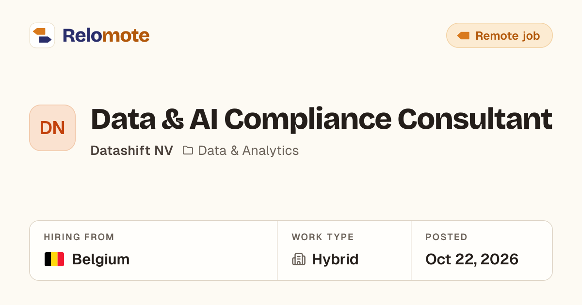 Data & AI Compliance Consultant at Datashift NV | Relomote