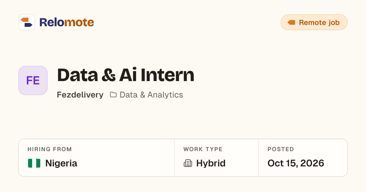 Data & Ai Intern at Fezdelivery | Relomote