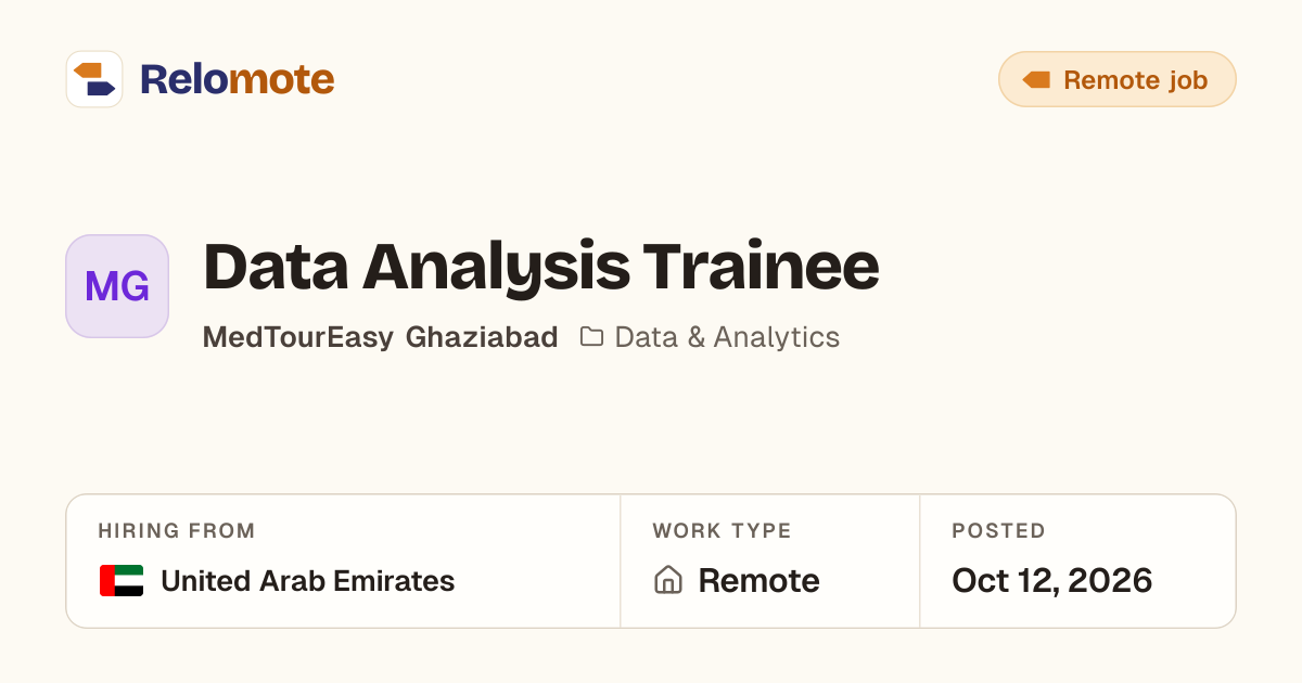 Data Analysis Trainee at MedTourEasy Ghaziabad | Relomote