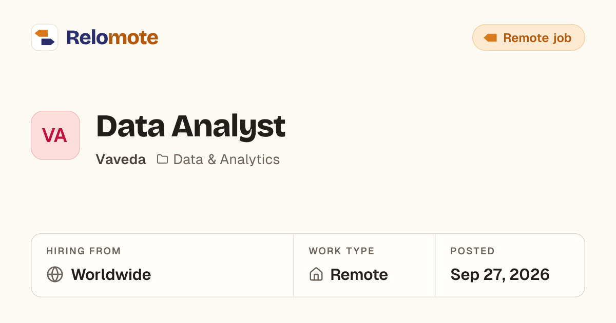 Data Analyst at Vaveda | Relomote
