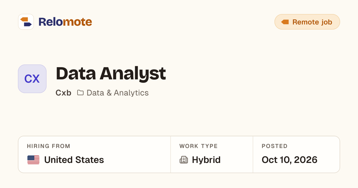 Data Analyst at Cxb | Relomote