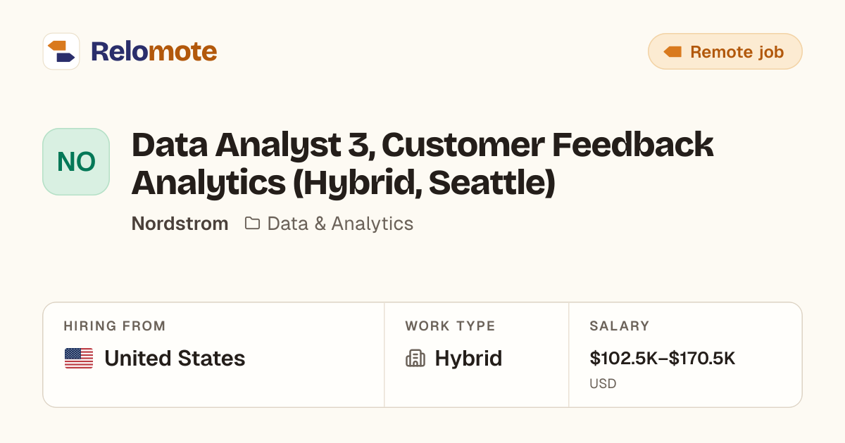 Data Analyst 3, Customer Feedback Analytics (Hybrid, Seattle) at…