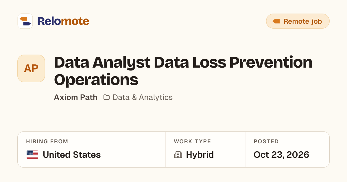 Data Analyst Data Loss Prevention Operations at Axiompath | Relomote