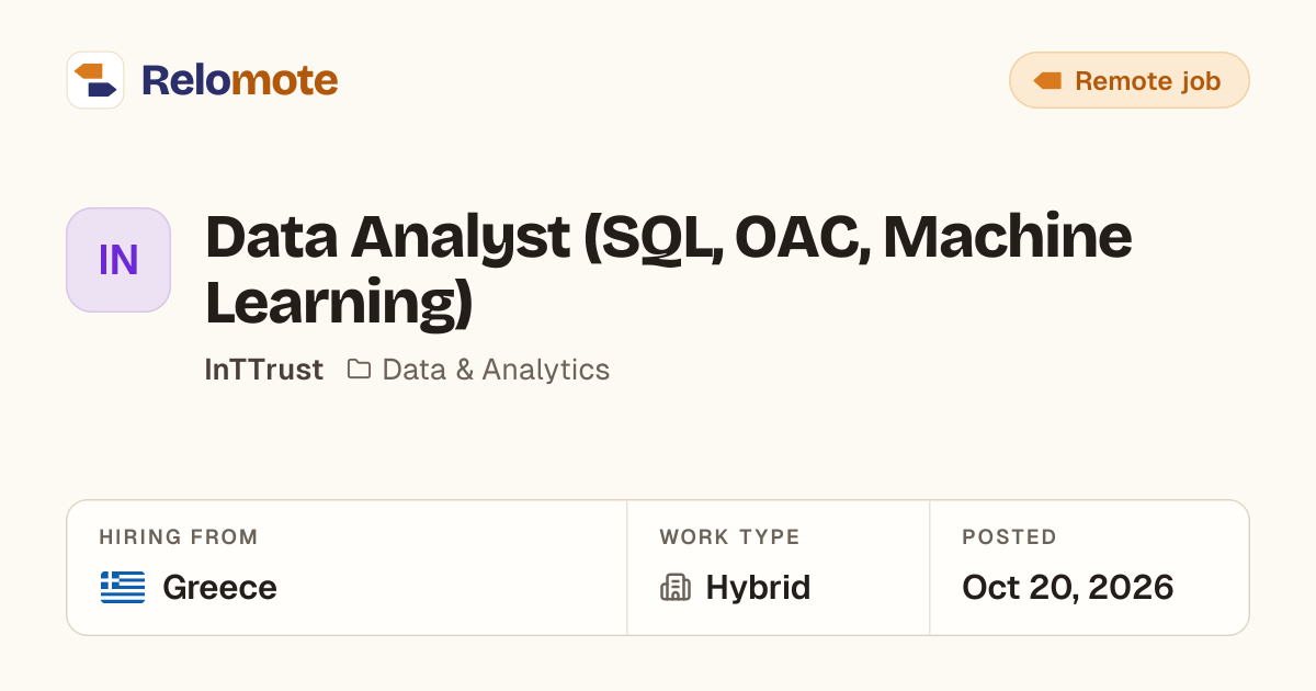 Data Analyst (SQL, OAC, Machine Learning) at InTTrust | Relomote