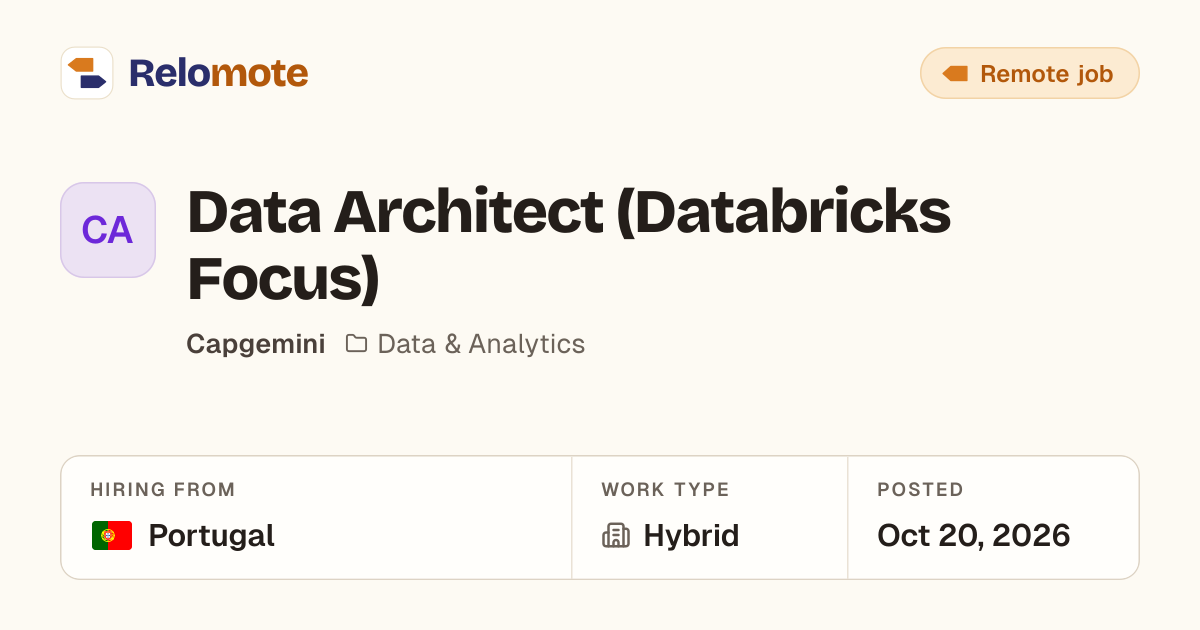Data Architect (Databricks Focus) at Capgemini | Relomote