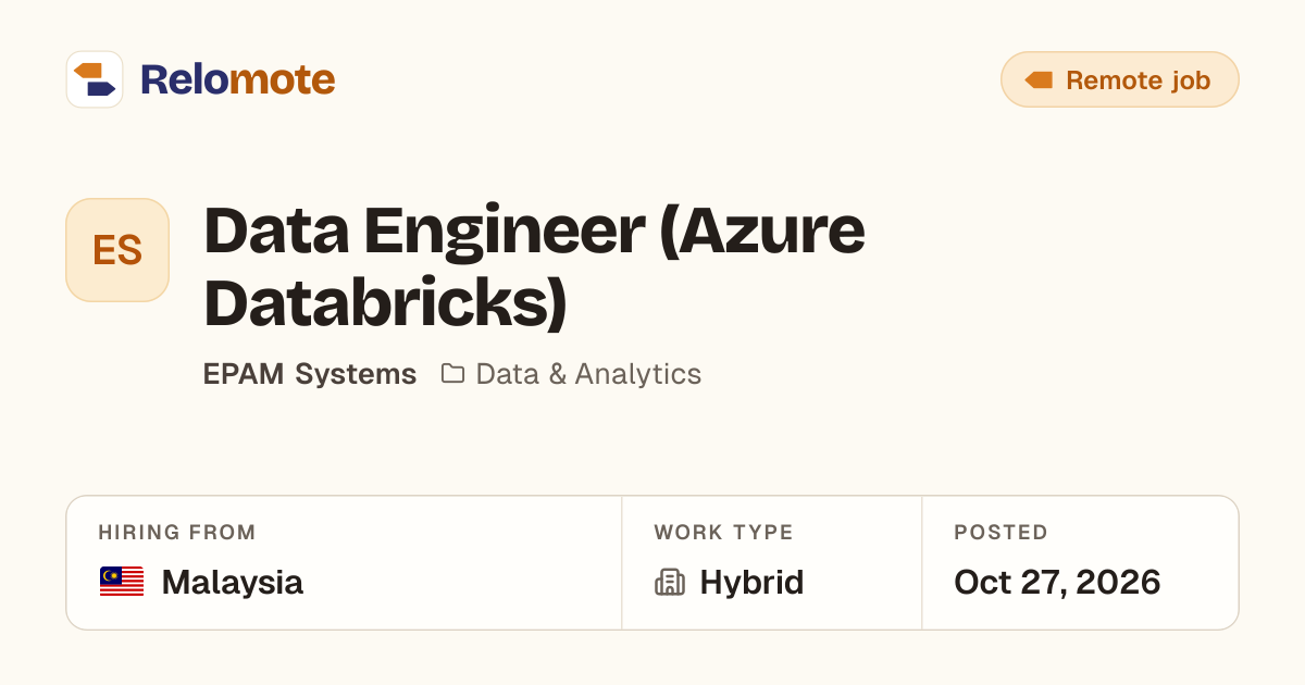 Data Engineer (Azure Databricks) at EPAM Systems | Relomote