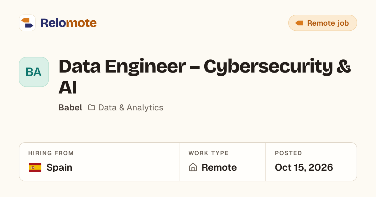 Data Engineer – Cybersecurity & AI at Babel | Relomote