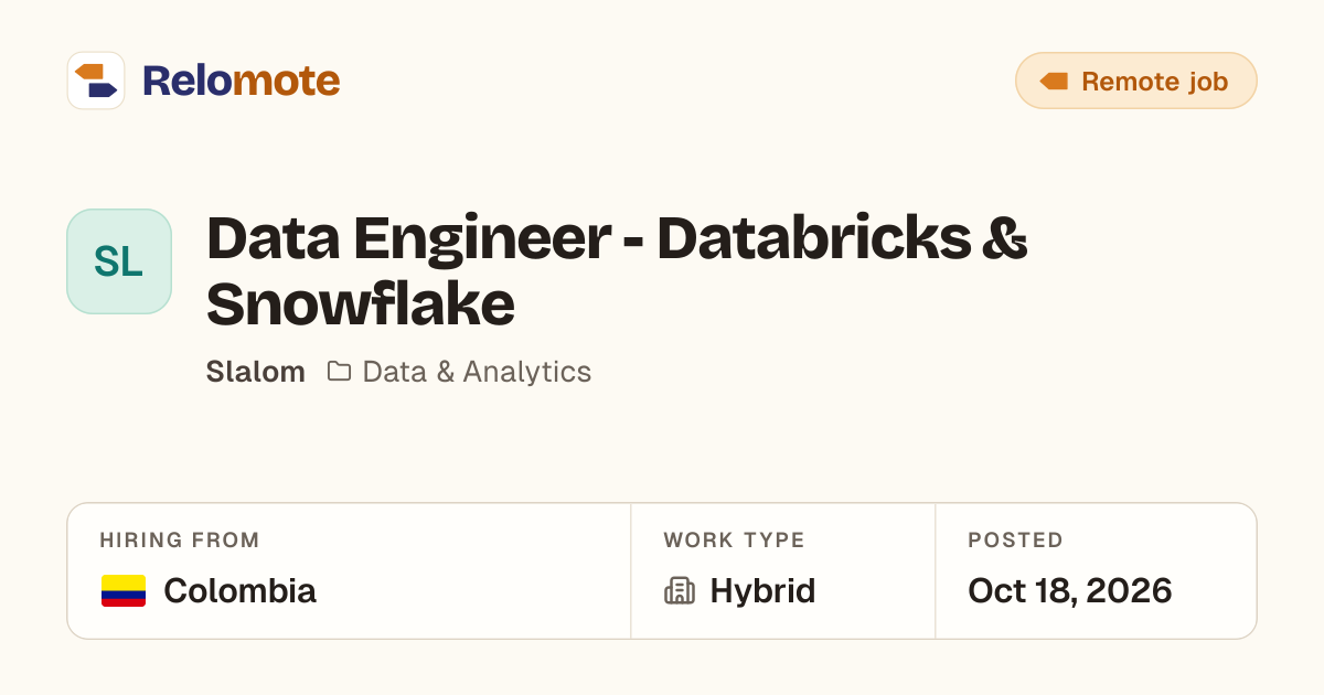 Data Engineer - Databricks & Snowflake at Slalom | Relomote